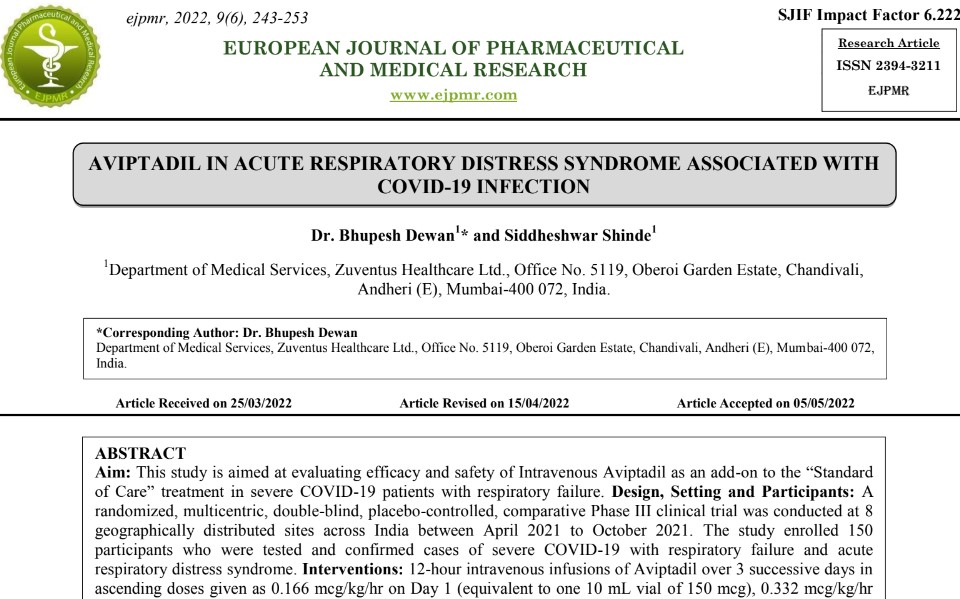 Aviptadil_European_journal_EJPMR_Jun_2022_Indian_Trial