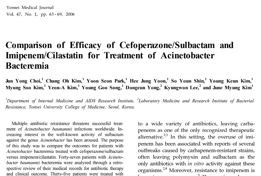 CPZ-SLB Vs IMI-TAZO in A.baumanni indused Bacteremia