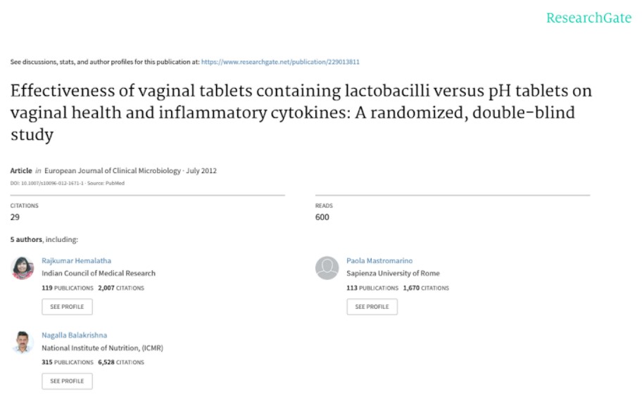 EvaNew_Tab_2012HemalathaEffectivenessofvaginaltabletscontaininglactobacilli